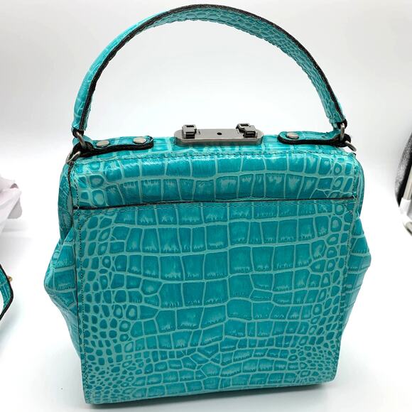 Patricia Nash Leather Purse Croc Embossed Blue Aqua Handbags - Picture 2 of 13